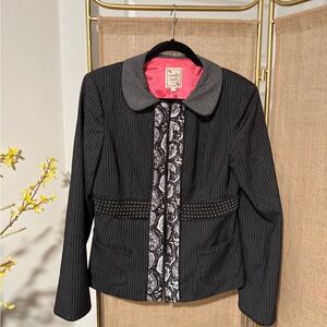 VTG Nannette Lepore Gray Pinstripe Jacket with Pink Lining